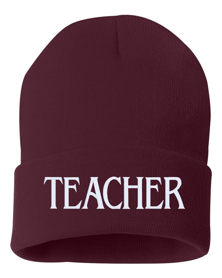 TEACHER Embroidered Cuffed Beanie Hat, Embroidered Gift, Winter Hat - $15.99