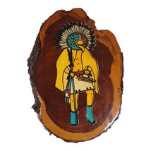 Vtg 10” Navajo Kachina Hand Made Carved Wood Slice Lacquered Wall Plaque - $60.16