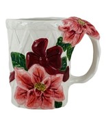 Allure Poinsettia Mug Cup 1999 Sculpted Glossy Finish Ivory Pink Red Vin... - £8.31 GBP