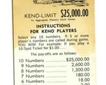 Fremont Hotel Las Vegas Nevada Keno Instructions 1960&#39;s - $13.86