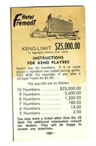Fremont Hotel Las Vegas Nevada Keno Instructions 1960&#39;s - $13.86