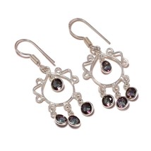 Shiny Mystic Topaz Gemstone 925 Silver Overlay Handmade Drop Dangle Earrings - £9.70 GBP