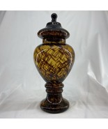 Tortoise Shell Glass Footed Apothecary Jar, Urn Vintage Art Glass - $64.50 CAD
