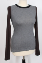 Bailey 44 XS Horseshoe Colorblock Gray White Brown Thin-Knit Sweater USA - £24.30 GBP