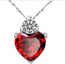 New 925 Sterling Silver Red Garnet Heart Crystal Pendant  W Jewelry Box - $11.66