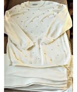 CLODIA DEE NEW YORK 90&#39;S CREAM 2 PC KNIT PANTS SUIT L BEADS - $122.74 CAD