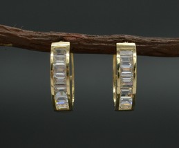 925 Silver Gold Plated  Baguette 1.3ct Simulated Diamond Hoop Wedding Earrings - £124.86 GBP