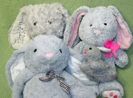 Gray Bunny Plush Lot Of 4 Goffa Hug Fun 5.5&quot; - 16&quot; Stuffed Animals Rabbits Toys - £17.73 GBP