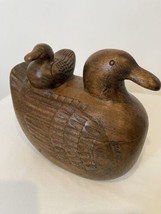 Hand Carved Wooden Duck with Duckling Figure with Storage Compartment - £26.15 GBP