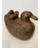 Hand Carved Wooden Duck with Duckling Figure with Storage Compartment - £26.14 GBP