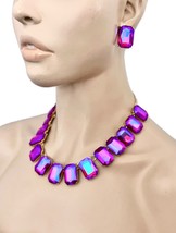 Elegant Evening One Strand Necklace Earrings Iridescent Fuchsia Pink Cry... - $28.45