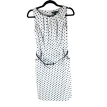 Lauren Ralph Lauren Shift Dress Pleated Neckline Pockets Polka Dot Navy ... - $14.49