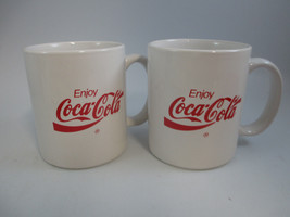 Coca-Cola Coffee Mug Cup Set of 2 White with Red Enjoy Coca-Cola Logo  - £6.31 GBP