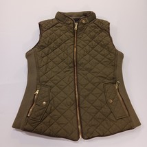 Love Tree Women's Size Small Vest Green Quilted Gold Accents Full Zip Mock Neck image 13