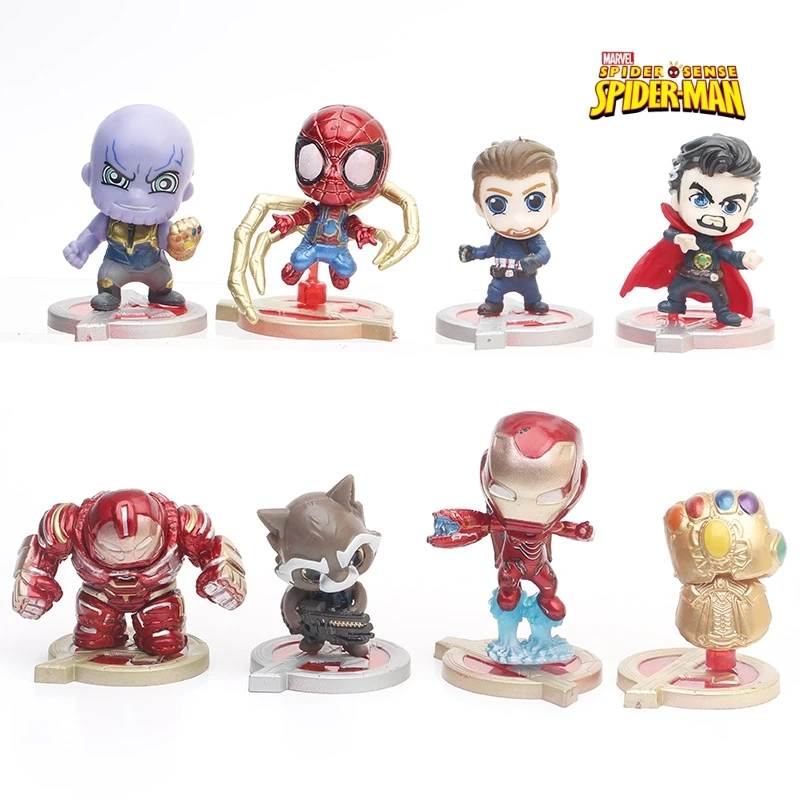 8Pcs/Set Marvel Avengers Q Cute Super Heros Spiderman Ironman Hulk Thanos Venom - £20.69 GBP