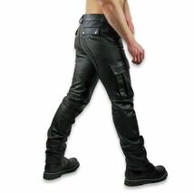 handmade Mens 501 leather leder biker motorcycle jeans breeches pants bl... - €90,11 EUR