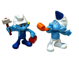 Smurf Figures Lot of 2 McDonalds Happy Meal Toys Peyo 2013 Handy &amp; Party Planner - £4.59 GBP