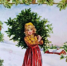 Christmas Postcard Whitney Women Carries X-mas Tree Vintage 1915 Nashua NH - £13.27 GBP