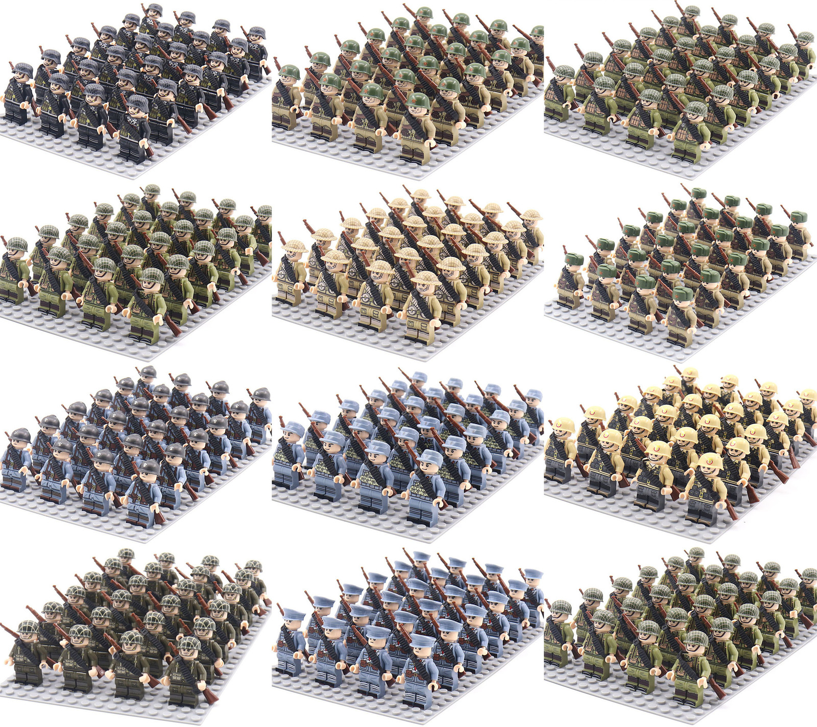 264pcs WW2 Periods 7 Countries Military Infantry Army Set Collectible Minifigure