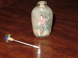 Antique Signed Chinese Reverse Hand Painted Glass Snuff Bottle - £37.44 GBP