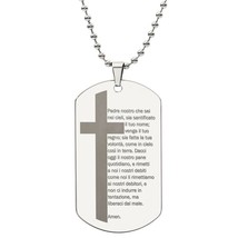 Lord&#39;s Prayer Italian Padre Nostro Engraved Dog Tag Bible Necklace  Stainless S - £37.62 GBP+