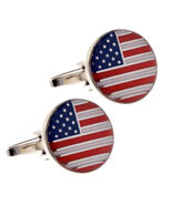 USA FLAG CUFFLINKS Patriotic United States Round NEW w GIFT BAG American... - $14.95