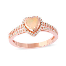 10K Rose Gold Heart Cut Ethiopian Opal 0.08Ct Diamond Halo Women&#39;s Ring - £215.81 GBP