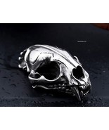 Sabre-Toothed Tiger Smilodon Big Cat Dinosaur Skull Stainless Pendant & Chain - $25.74