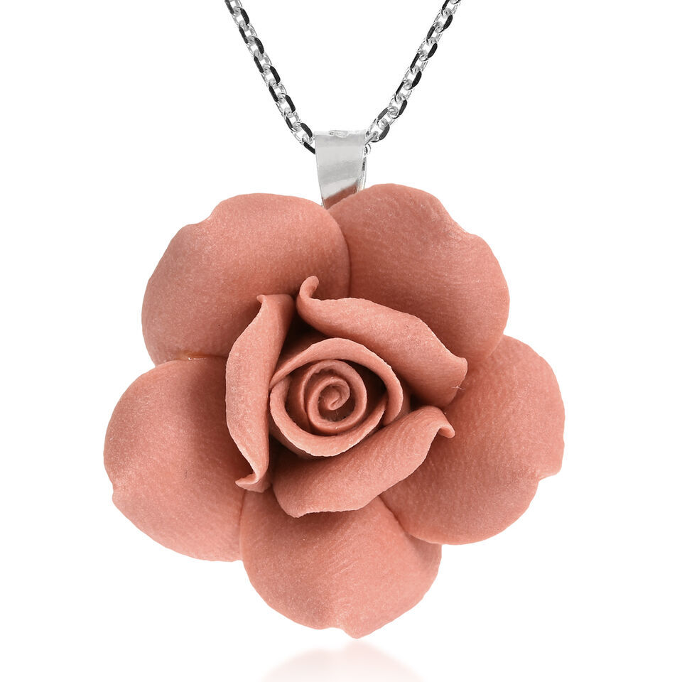 Beautiful Detailed Handmade Blooming Brick Orange Rose Sterling Silver Necklace - £9.46 GBP