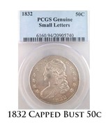 1832 50C Tapado Busto Medio Dólar Graduado Por PCGS Como Genuino Pequeño... - £1,424.44 GBP