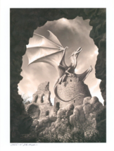 John E. Kaufmann SIGNED Fantasy Art Print ~ Dragon atop Castle Ruins - $25.73