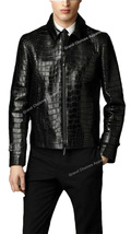 Men&#39;s Crocodile Pattern Genuine Lambskin Black Stylish Coat - £102.70 GBP+