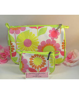 New Clinique 2 Piece Makeup Purse Cosmetic Bag Pink Yellow Lime Green Fl... - £9.68 GBP