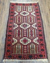 Semi Antique Collectible Afghan Tribal Rug Small Turkoman Rug 2&#39;2&quot; x 3&#39;6&quot; - £266.71 GBP