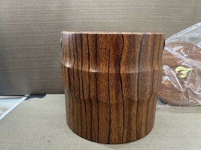 Vintage MCM Shelton-Ware Ice Bucket Faux Wood Gold Brass Sculptural Barware 9” Item image 10