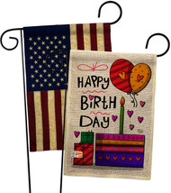 Happy Birth Day Burlap - Impressions Decorative USA Vintage Applique Garden Flag - £27.88 GBP