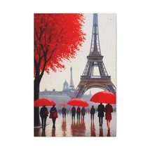 Paris Eiffel Tower Crowd With Red Umbrella France Canvas Artwork Breathtaking F - £68.50 GBP+