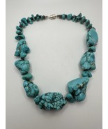 Vintage Southwestern Silver Graduated Turquoise Chunky Nugget Necklace 18” - $90.29