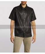 BLACK Men&#39;s Leather Shirt Handmade Real Lambskin Stylish Biker Motorcycl... - $106.22