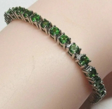 Sterling Silver &amp; Stainless Steel Green Simulated Peridot Tennis 7&quot; Bracelet - £28.92 GBP