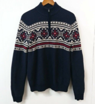 Izod Men&#39;s MED Sweater Blue 1/4 Zipper Fair Isle Long Sleeve Knit - £22.80 GBP