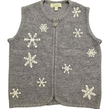 CABELA'S S Gray Wool Snowflake Zip Vest Winter Apres Ski Cozycore Cottag... - $31.68