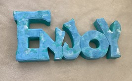 Wooden &quot;ENJOY&quot; Sign Freestanding Plaque Turquoise Color 12&quot; x 5&quot;  - £19.53 GBP