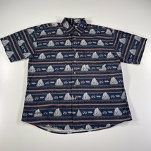 Vintage Alexander Martin Shirt Mens L Blue Button Down Cotton Nautical Boats - £14.93 GBP