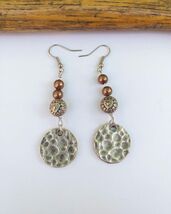 Hammered pendant pearls earrings Antique style earrings Ibiza style Silv... - $47.88 CAD