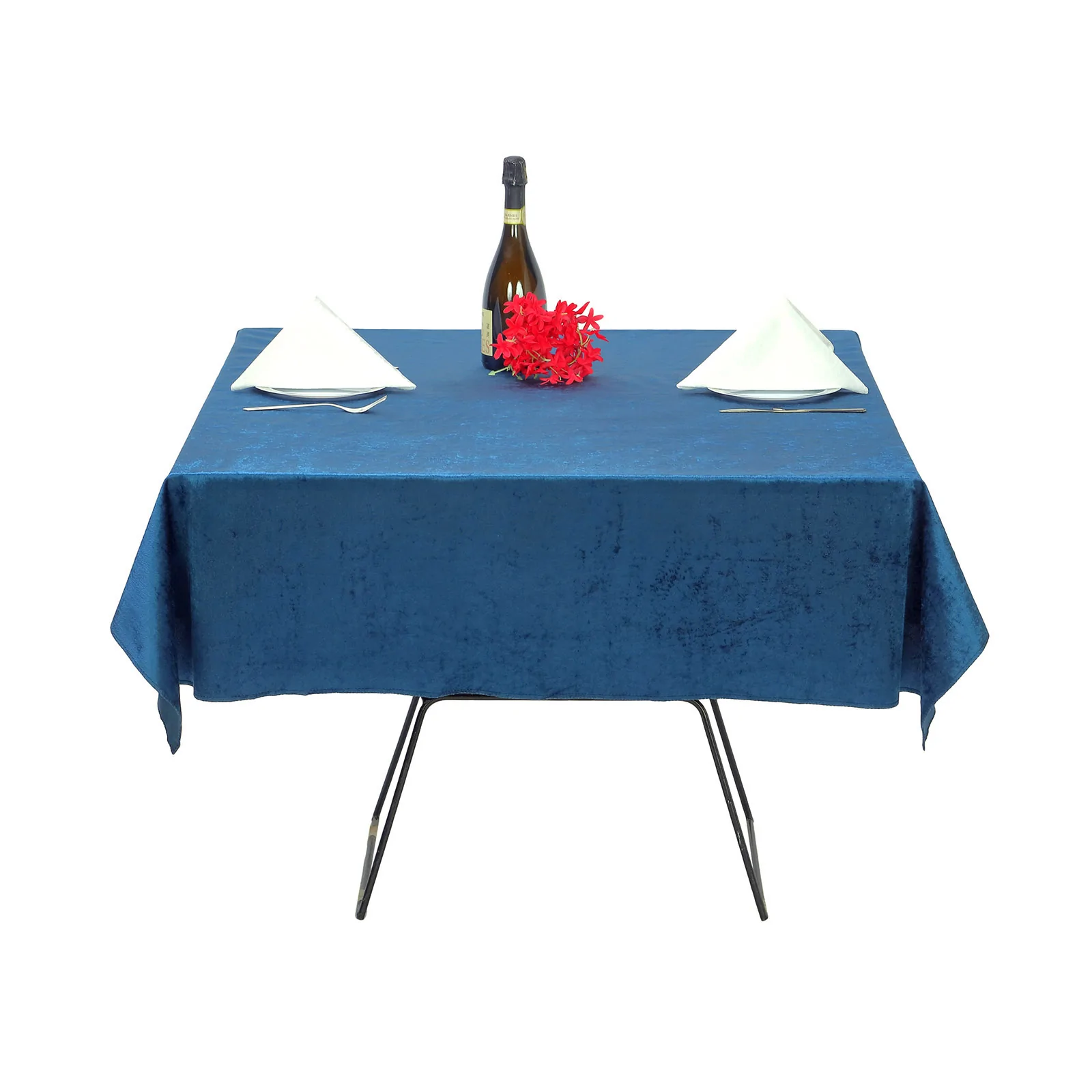 Navy Blue - 54&quot; Premium Velvet Table Overlay Square Tablecloths Wedding - £23.33 GBP