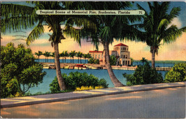 Vintage Postcard Tropical Scene Of Memorial Pier Driveway Bradenton Florida (A9) - £3.84 GBP