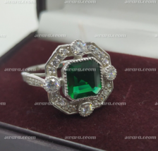 Oro Blanco Chapado Art Déco 2CT Asscher Lab-Created Verde Emerald Compromiso Aro - £67.84 GBP