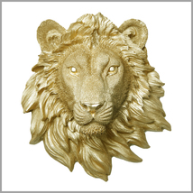 Gold Color Faux Lion Head Wall Hanging - 9 Inches - Handmade Decor - $79.95