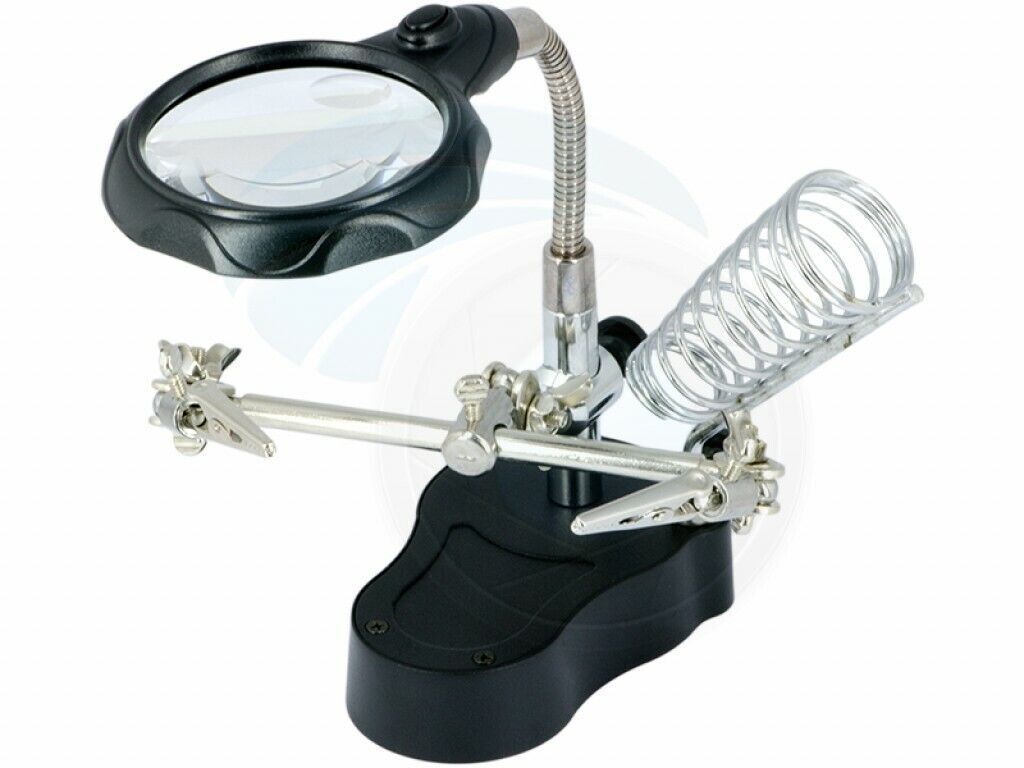 Helping Hand Clip LED Magnifying Soldering Iron Stand Lens Magnifier - £16.11 GBP